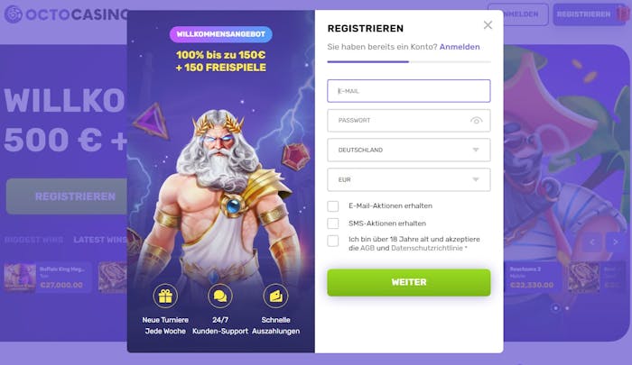 So melden Sie sich bei Octo Casino an