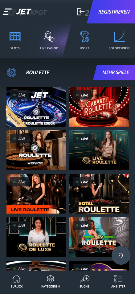 Jet Casino Live Casino