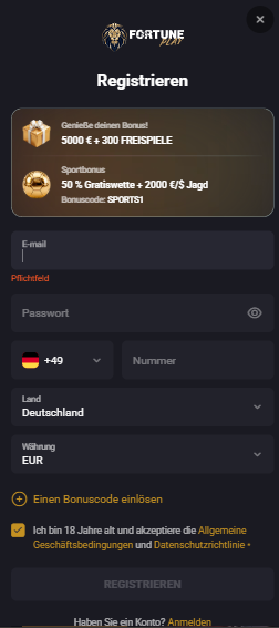 FortunePlay Casino Registrierung