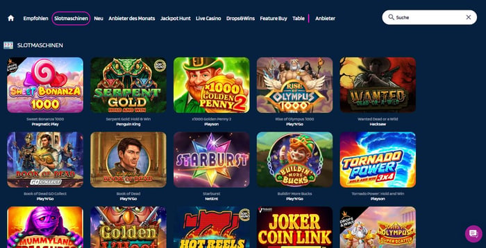 Spiellobby im Sofort Casino Oha zeigt Spiele wie Book of Dead