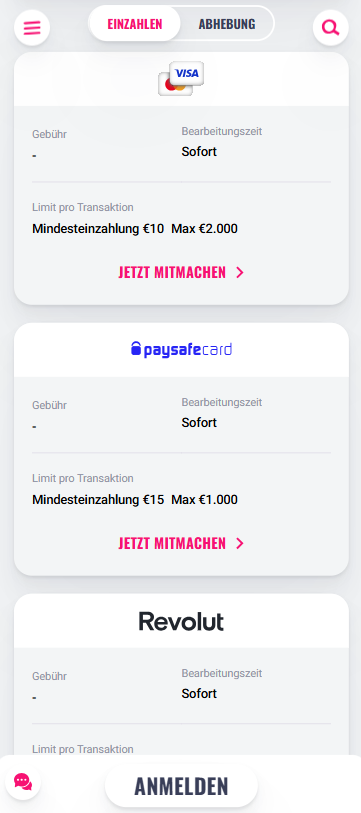 Oh My Spins Casino Zahlungsmethoden