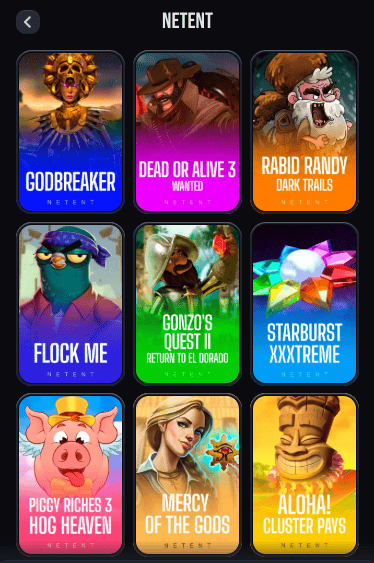 Beispielhafte Spiellobby im NetEnt Casino