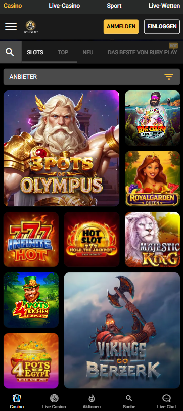 Olympusbet Casino Spielauswahl