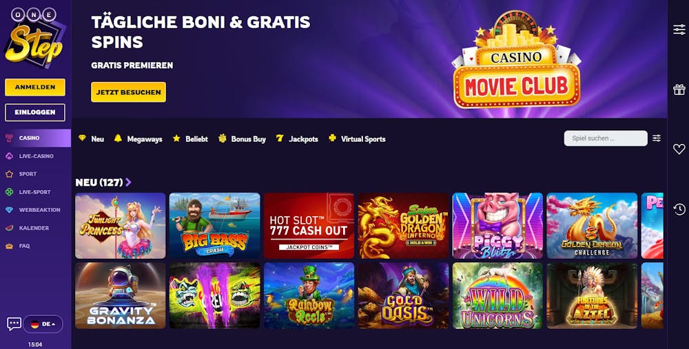 OneStep Casino Hauptseite