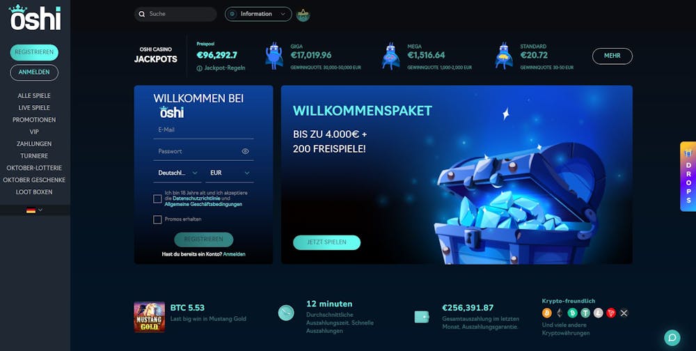 Oshi Casino Startseite