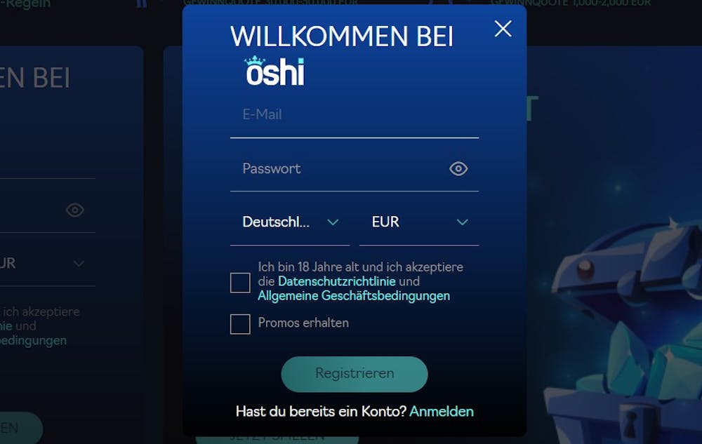 Oshi Casino Registrierung