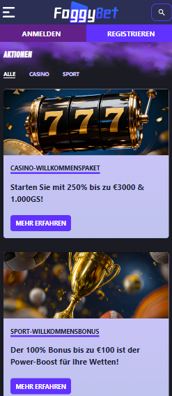 Die verschiedenen Willkommensboni bei Foggybet Casino