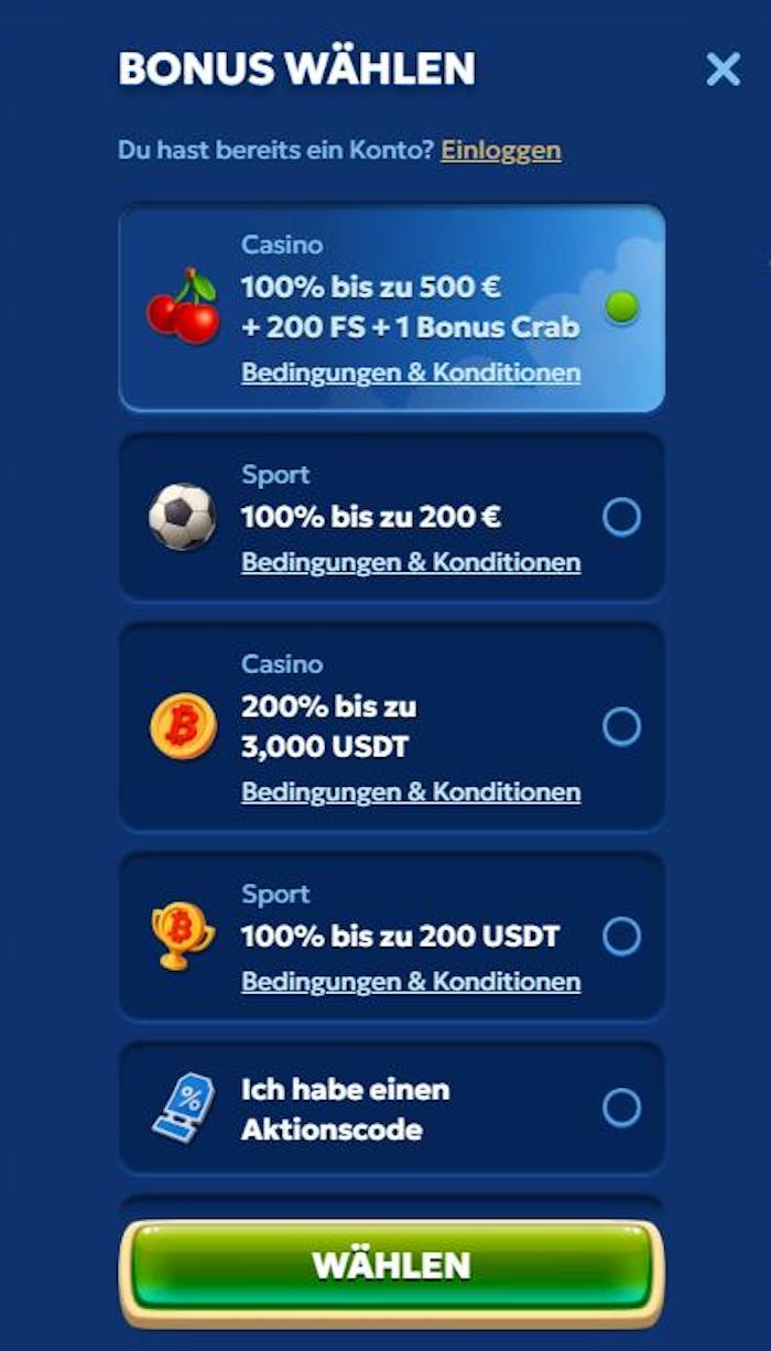 Anmeldeformular im Pandido Casino