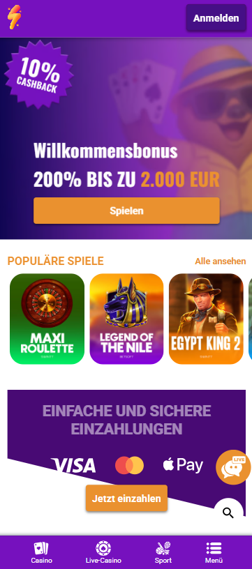 Startseite im Partyspins Casino zeigt Willkommensbonus und populäre Spiele