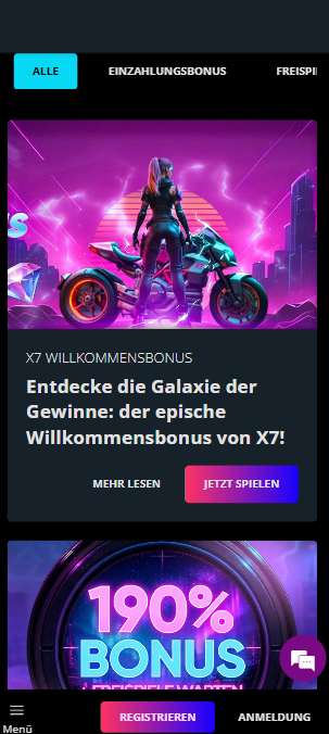 X7 Casino Screenshot mit dem Freispiele Angebot.