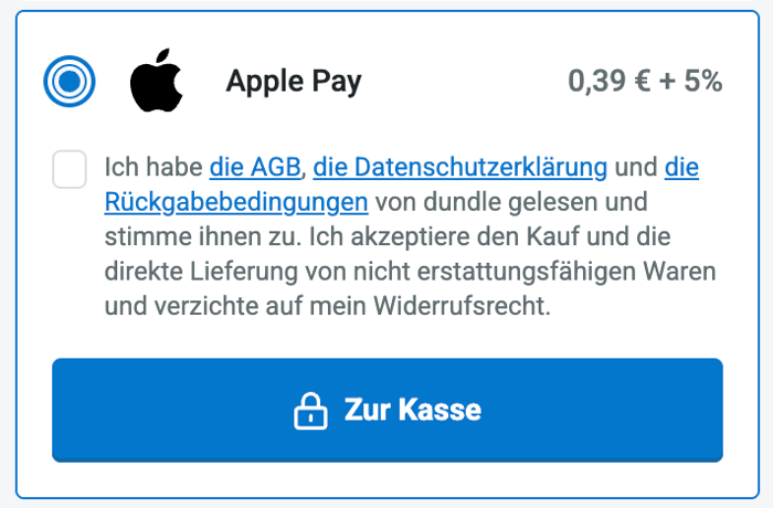 Auswahl von Apple Pay als Zahlungsmethode für paysafecard