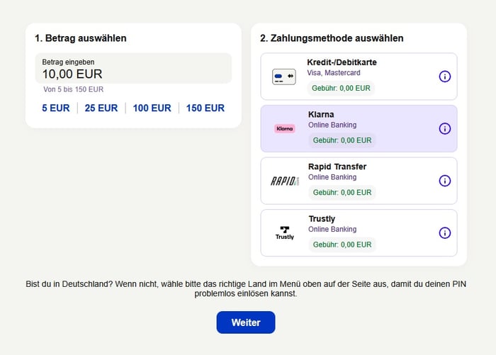 Paysafecard online kaufen und Zahlungsmethode auswählen