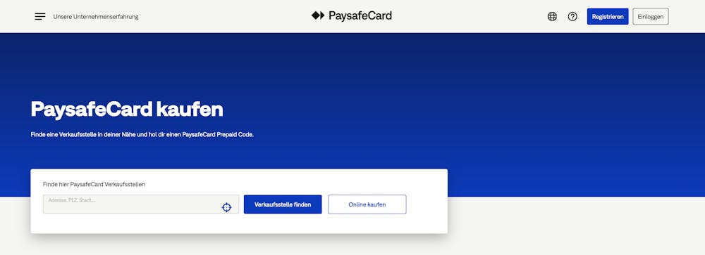Suche nach Verkaufsstellen auf offizieller paysafecard Webseite