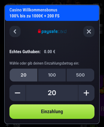 Einzahlung im paysafecard Casino Fortune Jack