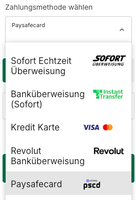 Übersicht der verfügbaren Zahlungsmethoden im paysafecard Casino