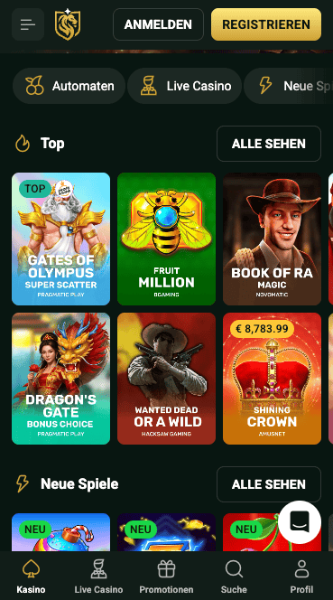 Spiellobby im Goldex Paysafe Casino zeigt Spiele wie Gates of Olympus