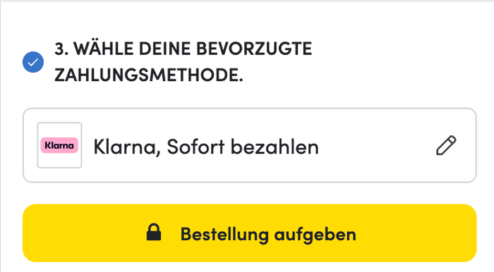 Auswahl von Klarna als Zahlungsmethode für paysafecard