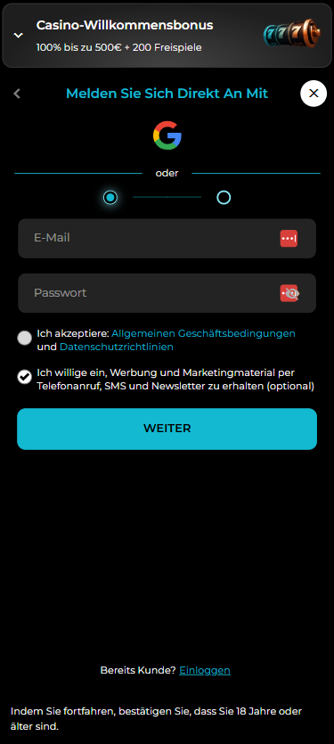 Das Registrierungsformular bei FestivalPlay Casino