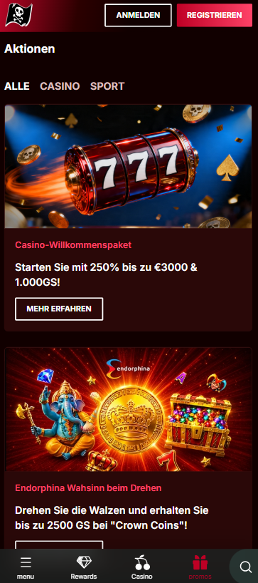 Piratepots Casino Screenshot mit dem Bonusangebot.