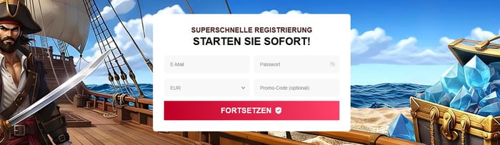 Piratepots Screenshot mit der Anmeldeseite.