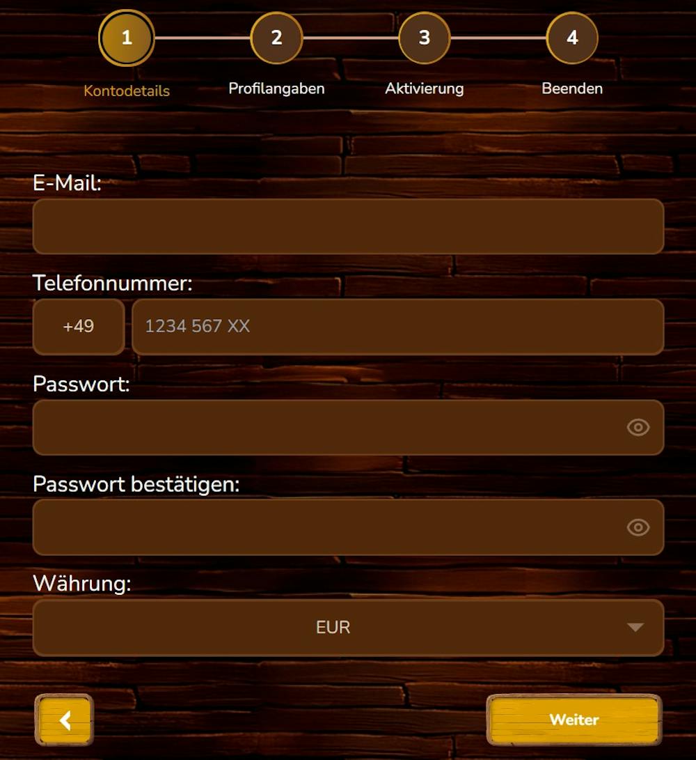Anmeldeformular im Piratespins Casino