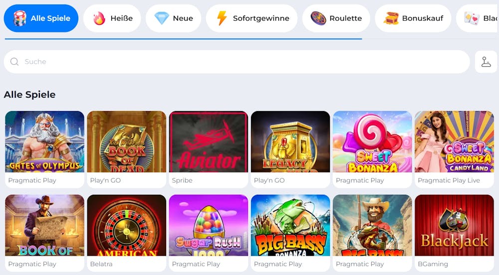 Die Slotansicht bei Plangames Casino