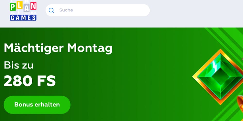 Plangames Casino Screenshot mächtiger Montag Angebot bis 280 Freispiele mit dem Bonus Code NEWPLAY.