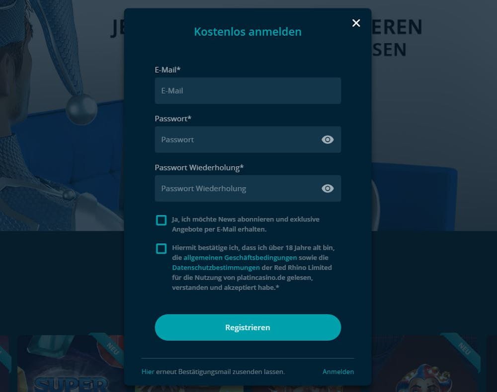 platin casino Registrierungsseite