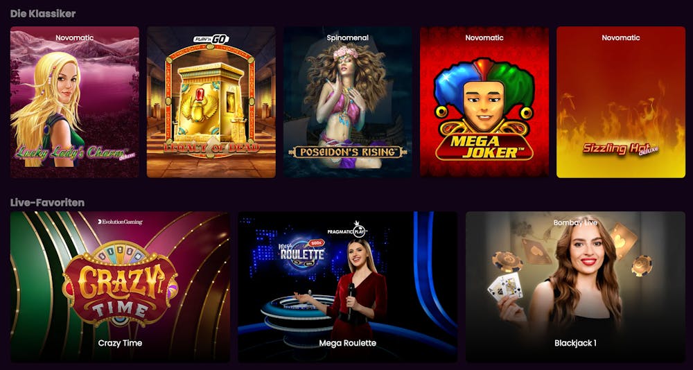 Play Boom Casino Spielauswahl