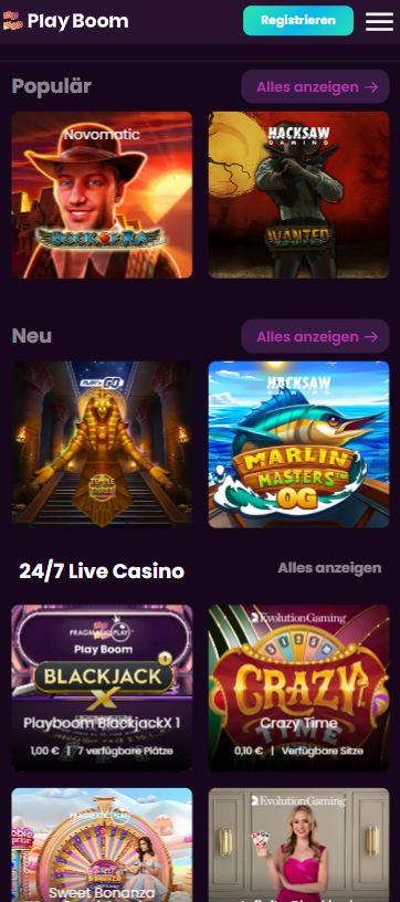Play Boom Casino Spielauswahl