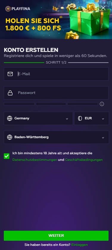 So registrieren Sie sich bei Playfina Casino
