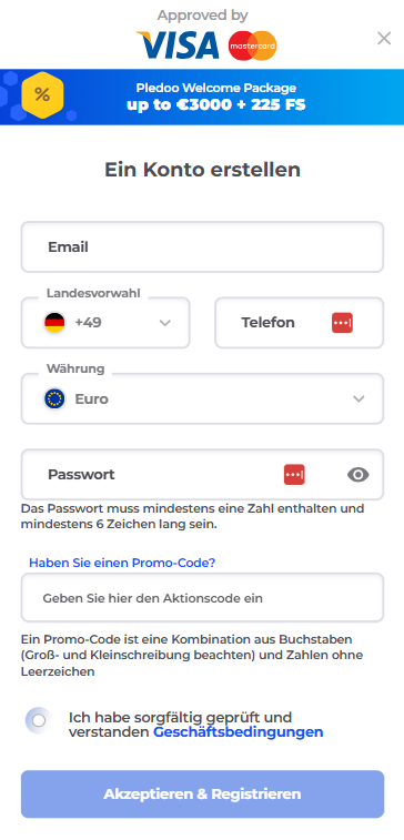 So melden Sie sich bei Pledoo Casino an