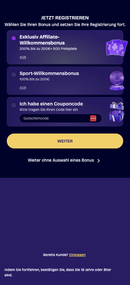 Anmeldeformular im LuckNation Casino