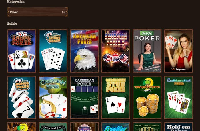 Casino Poker Auswahl im Echtgeld Casino Beispiel