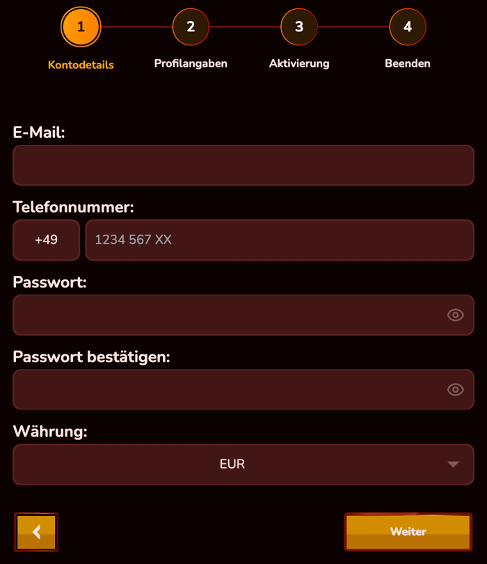 Anmeldeformular im Potter Slots Casino