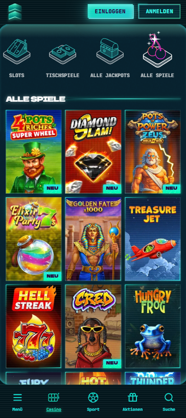 Spielauswahl im Power Up Casino