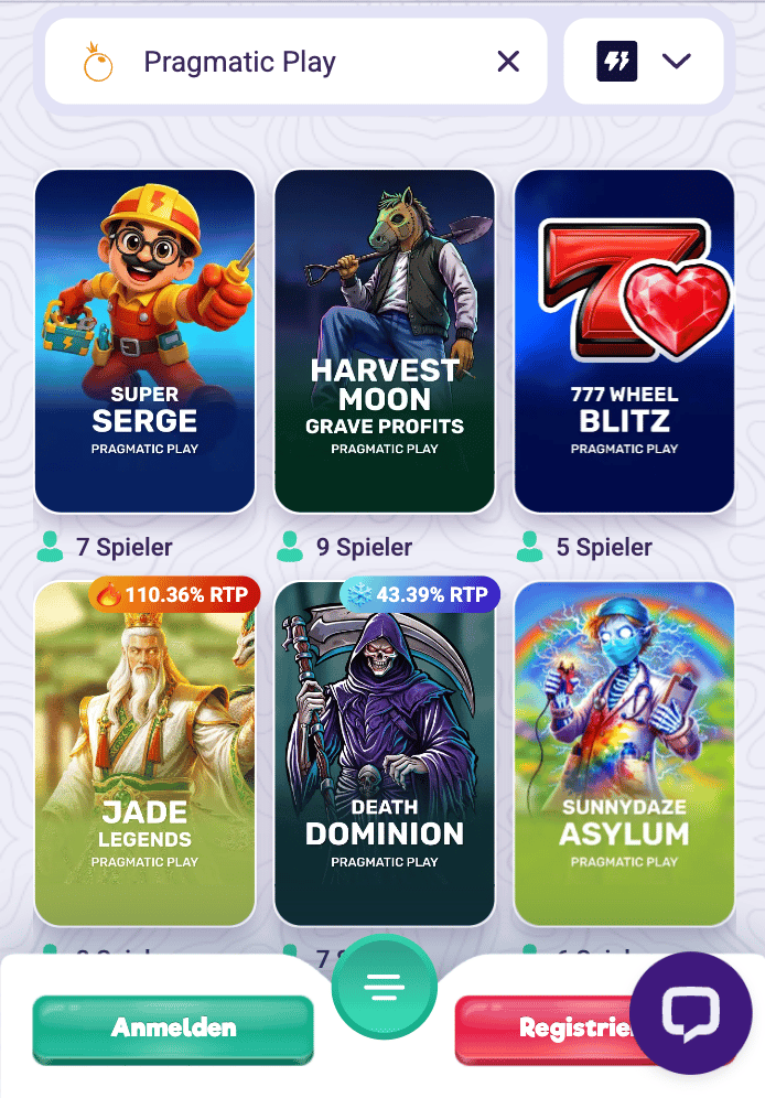 Beispielhafte Spiellobby im Pragmatic Play Casino