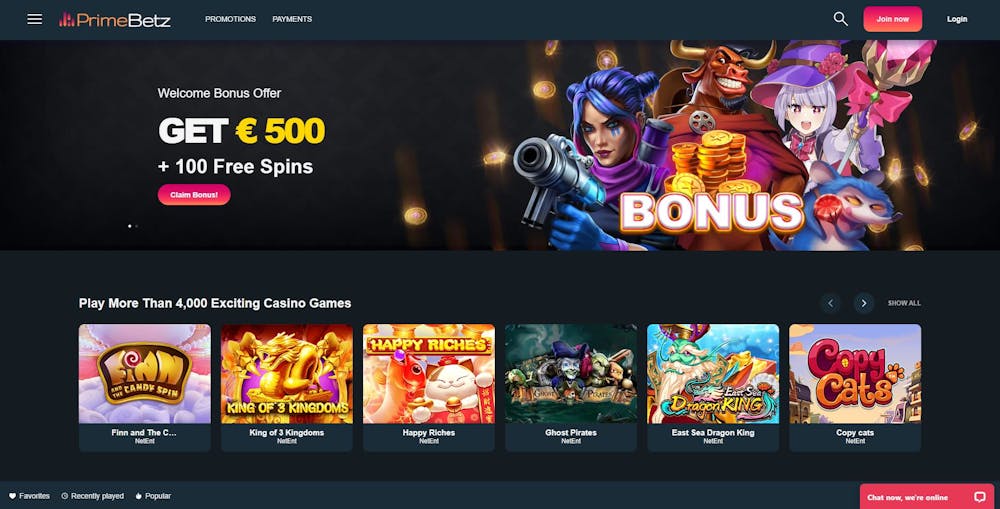 PrimeBetz Casino Startseite