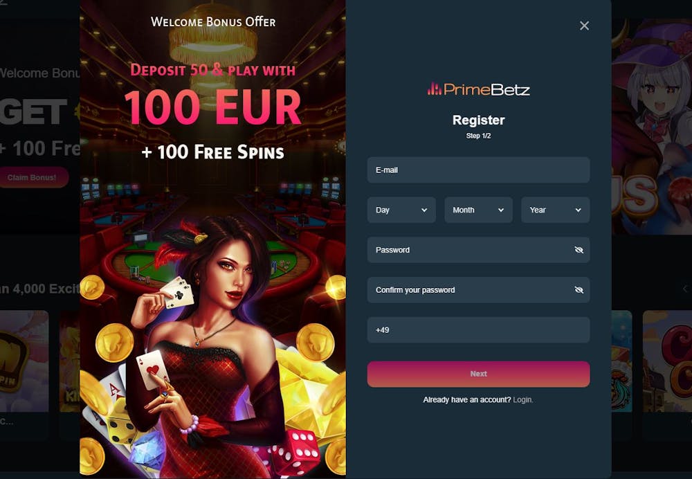 PrimeBetz Casino Kontoeröffnung