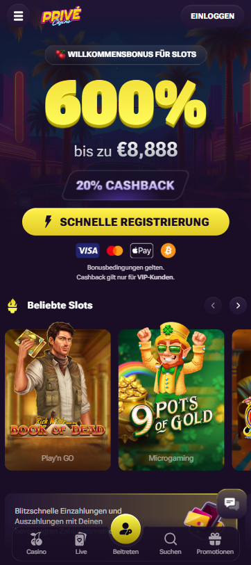 Prive Casino Startseite