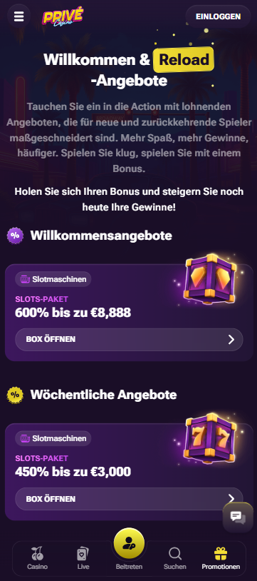 Prive Casino Willkommensbonus