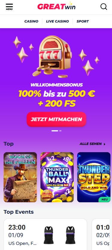 GreatWin Casino Startseite