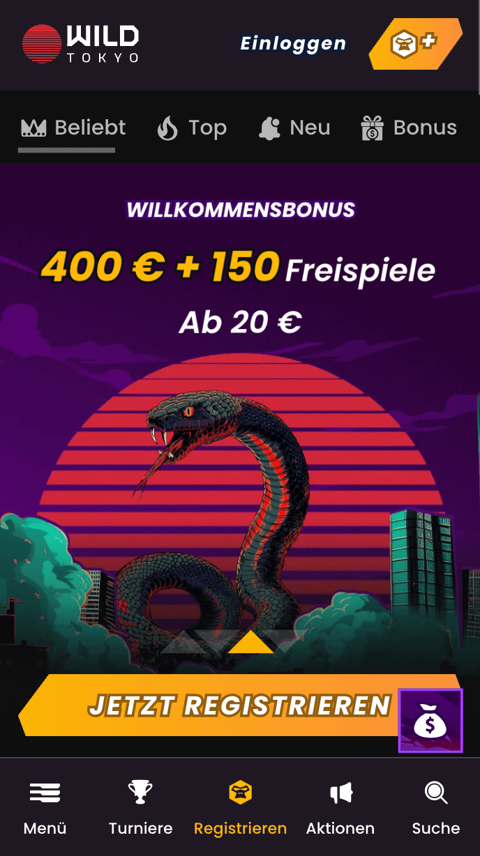 Startseite des Wild Tokyo Casinos