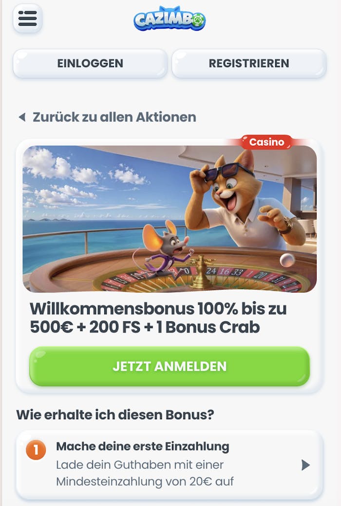 Willkommensbonusangebot im Cazimbo Casino von Rabidi NV