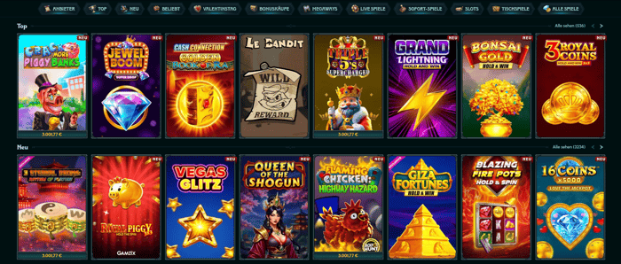 Spiellobby im Ragnaro Casino zeigt top Spiele wie Jewel Boom neben anderen Spielkategorien