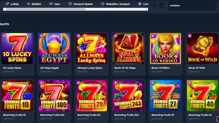 Rebellion Casino Spielauswahl
