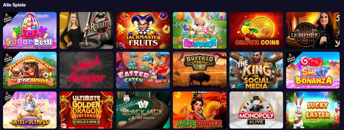 Spiellobby im Reel Raven Casino zeigt Spiele wie Sweet Bonanza