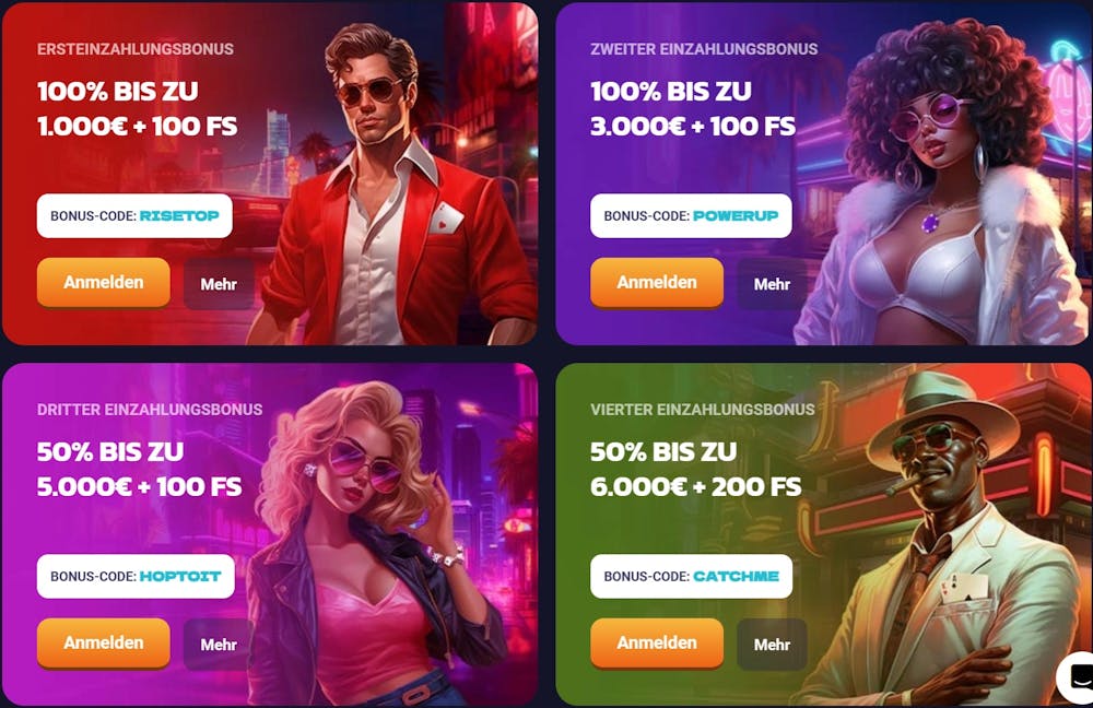 Die verschiedenen Stufen des Willkommensbonus bei Retrobet, insgesamt bis zu 15.000 € + 500 Freispiele