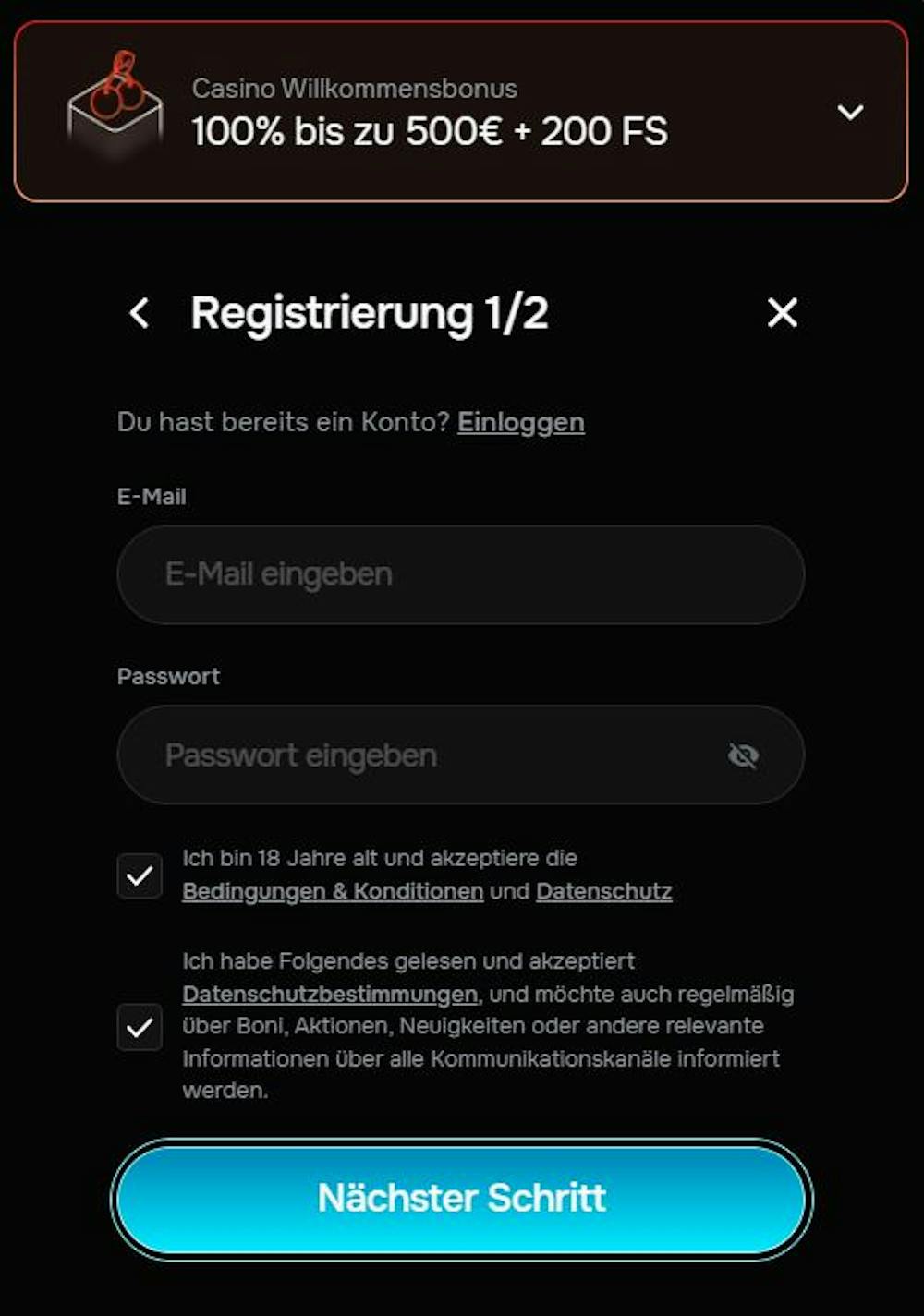 revolution casino Registrierungsseite