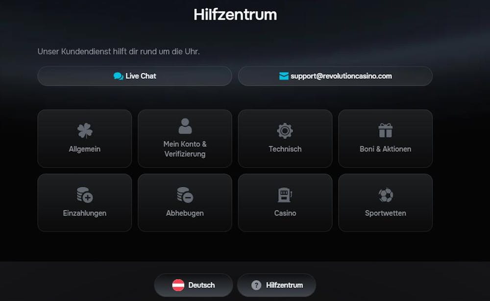 Das Hilfezentrum im Revolution Casino